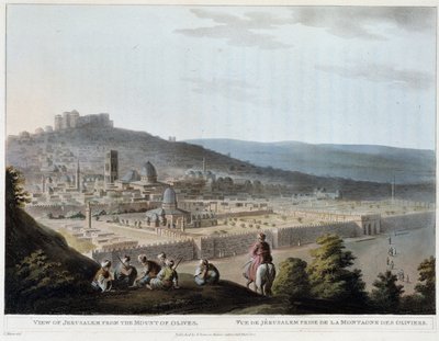 Näkymä Jerusalemista Öljymäeltä - kaiverrus tekijältä Luigi Mayer