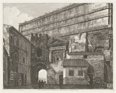 Porta Maggiore te Rooma Näkymä Condotto delle Acque Claudian ja Anione Nuovon muistomerkille ja Acqua Felicelle (otsikko esineessä) tekijältä Luigi Rossini