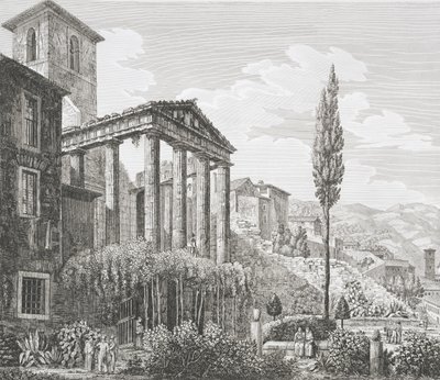 Herkuleen temppeli Corassa, "The Antiquities of the Contours of Rome", julkaistu 1824-26 (katso myös 205038) tekijältä Luigi Rossini