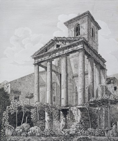 Herkuleen temppeli Corassa, julkaisusta "The Antiquities of the Contours of Rome", julkaistu 1824-26 (katso myös 205039) tekijältä Luigi Rossini