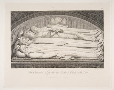 Neuvonantaja, kuningas, soturi, äiti ja lapsi haudassa, teoksesta The Grave, a Poem..., 1. maaliskuuta 1813. tekijältä Luigi Schiavonetti