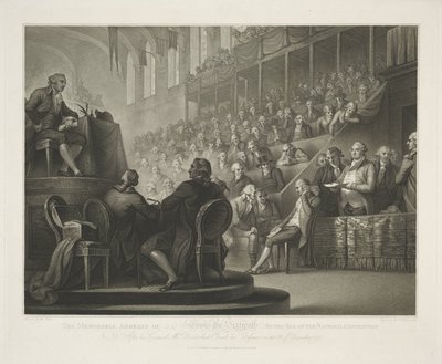 Toespraak van Lodewijk XVI Lewis 16th:n ikimuistoinen puhe National Conventionin baarissa (otsikko esineessä) tekijältä Luigi Schiavonetti