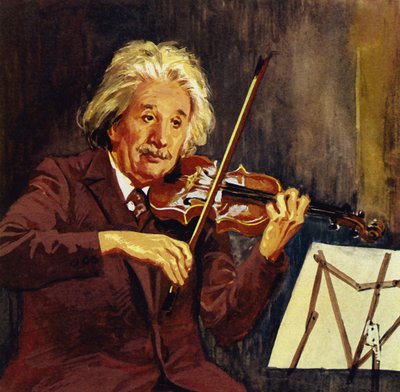 Albert Einstein soittaa viulua (värilitografia) tekijältä Luis Arcas Brauner