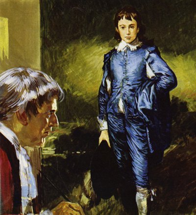 Gainsborough maalaamassa kuuluisaa muotokuvaansa Blue Boy (värilitografia). tekijältä Luis Arcas Brauner