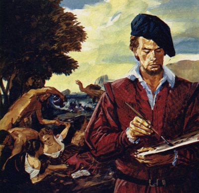 Tizian työskenteli monille Venetsian aatelisperheille (värilitografia). tekijältä Luis Arcas Brauner