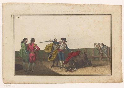 Matadorin pisti härän Coleccion de las Principles suertes de una corrida de toros (sarjan nimi) Kokoelma tärkeimmistä härkätaisteluharjoituksista (sarjan nimi) tekijältä Luis Fernandez Noseret