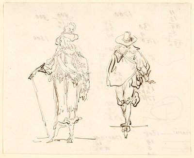 Kaksi hahmoa, joista toinen on pukeutunut ranskalaiseen Ludvig XIII -tyyliin ja toinen espanjalaiseen 1700-luvun tyyliin. tekijältä Luis Paret y Alcazar