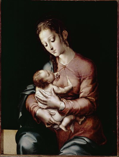 Neitsyt ja lapsi (öljy paneelille, n. 1565) tekijältä Luis de Morales