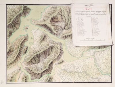 Valdivia-joen ja sen ympäristön kartta, Chile tekijältä Luis de Surville