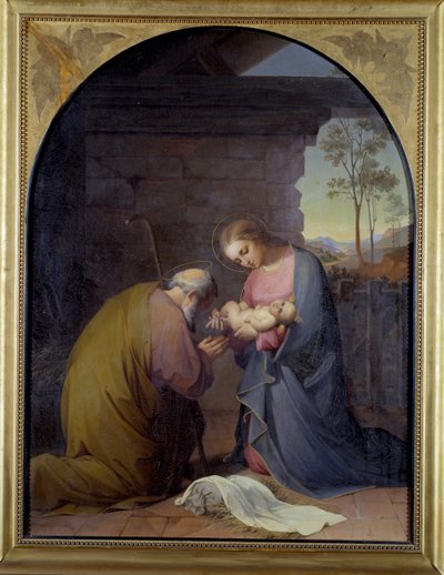 Jeesuksen palvonta (Jeesus ja Maria palvomassa Jeesusta) Luisa Mussini Piaggion (1830-1865) maalaus, koko 109x81 cm Genes, Galleria d