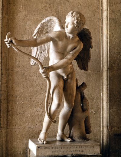 Eros (Amor) jousella (1753), kopio Lysippen Eros de Thespies -teoksesta. Capitol Museum, Rooma. tekijältä Lysippos (attributed to)