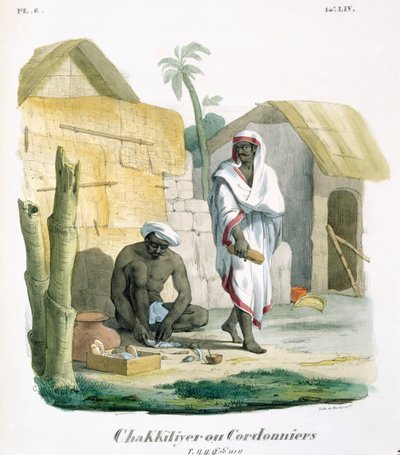 Köysisandaalien valmistus, 1827-35 tekijältä M.E. Burnouf