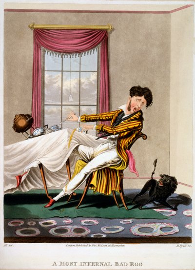 A Most Infernal Bad Egg, printti H Pyall, 1827 (käsinvärinen kaiverrus) tekijältä M. Egerton