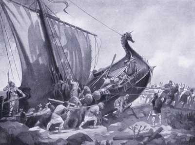 Magnus purjehtii Mull of Kintyren ympäri AD1098, 1920-luku tekijältä M. Mackinlay