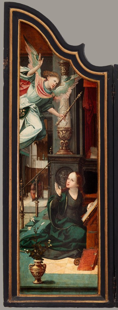 Tríptico. Maarten de Vos. século XVI. Óleo sobre madeira. Retábulo aberto à esquerda.finlandês tekijältä Maarten de Vos