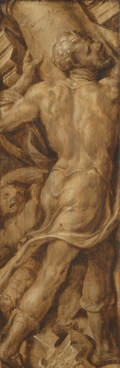 Simson rikkoo temppelin pilarit tekijältä Maarten van Heemskerck (signed by artist)
