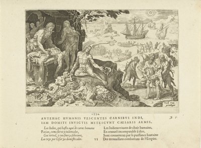 Keisarilliset joukot tuovat sivilisaatiota intiaaneille, 1555. tekijältä Maarten van Heemskerck