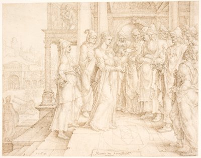 Judith puhuttelee Bethulian muinaisille tekijältä Maarten van Heemskerck