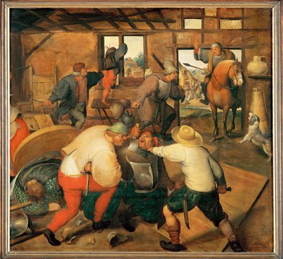 Brawl in a Pub (maalaus tammipuulle) tekijältä Maerten van Cleve