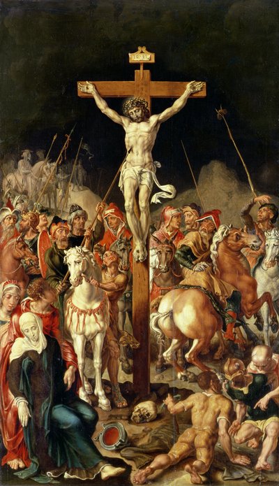 Golgata, triptyykin keskipaneeli (paneelista siirretty öljy kankaalle) tekijältä Maerten van Heemskerck