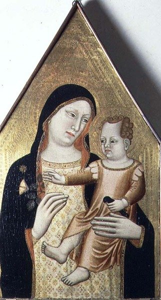 Madonna ja lapsi, n. 1340 (tempera paneelissa) tekijältä Maestro di Mezzana (fl.c 1340)