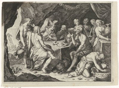 Kohtaus Ovidian Metamorfoosista: ateria luolassa tekijältä Magdalena van de Passe (attributed to)