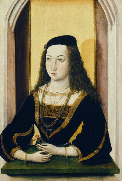 Nuoren naisen muotokuva, jolla on kukka, 1400-luvun loppu tekijältä Mair von Landshut