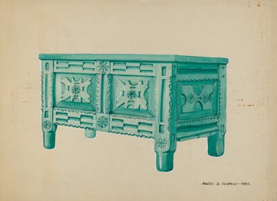 Arkku vaatteille tai peitteille, c. 1937. tekijältä Majel G. Claflin