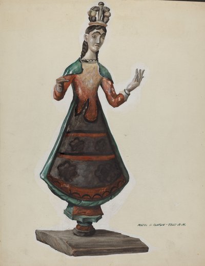 Suuri maalattu puinen Saint-Virgin Mary, n. 1937. tekijältä Majel G. Claflin