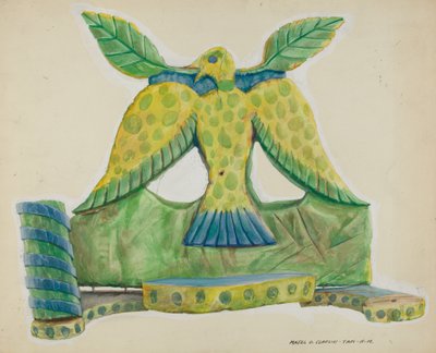 Maalattu puinen lamppu, n. 1939. tekijältä Majel G. Claflin