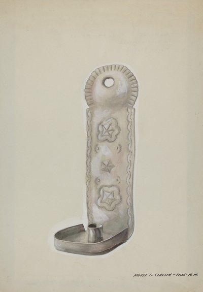 Tinainen kynttilälamppu, n. 1937. tekijältä Majel G. Claflin
