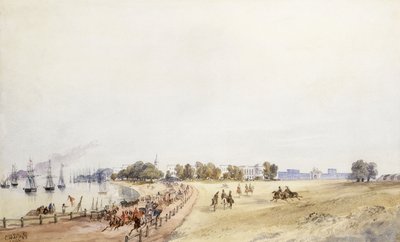 Näkymä linnoitukselle ja kaupunkiin, Kalkutta, 1854 tekijältä Major General Sir Charles Walters DOyly