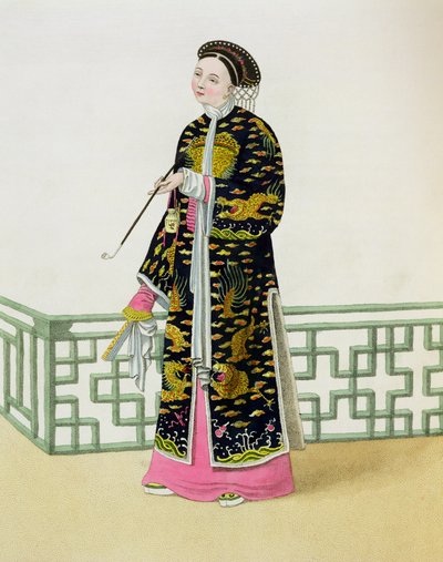 Erottava nainen seremoniatottumuksessaan, levy 60 teoksesta "The Costume of China", kaiverrettu J. Dadley, 1800 tekijältä Major George Henry Mason