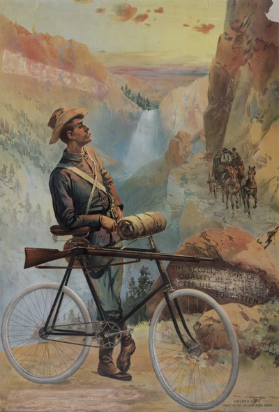 Golden Gate, auringonlasku Yellowstonen puistossa, n.1897 (kromolitografia) tekijältä Major and Knapp Sarony