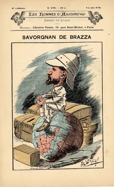 Kansi Nykypäivän miehistä, numero 289, kuvitus: Manuel Luque (1854-1919): Colonization Colonialism Colonies - Explorer, Pierre Savorgnan de Brazza (1852-1905) - Earth tekijältä Manuel Luque