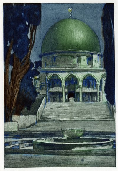 Al-Aqsa-moskeija Jerusalemissa. Kaiverrus Manuel Orazzi (1860-1934), teoksessa "" The Prospect of Jerusalem", Pariisi tekijältä Manuel Orazi