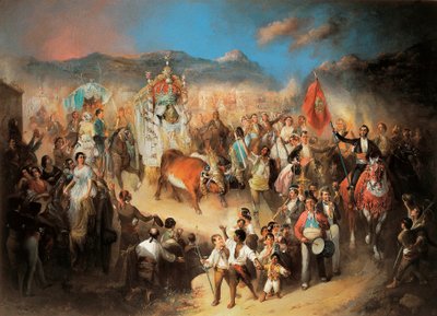 El Rocion kulkue: perinteinen andalusialainen juhla Neitsyen kunniaksi. Manuel Rodriguez de Guzmanin (1818-1867) maalaus. 1850-1900 Segovia. Riofrion palatsi. tekijältä Manuel Rodriguez de Guzman