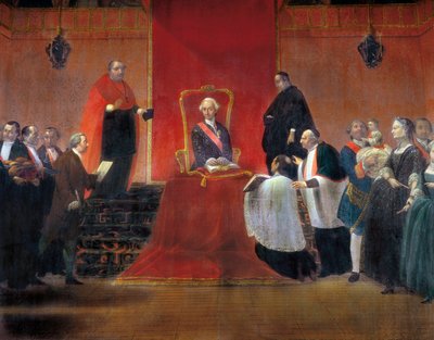 Kaarle III ottaa Barcelonan kanuunan haltuunsa vuonna 1759, yksityiskohta tekijältä Manuel Tramulles