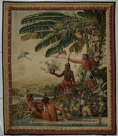 Kalastajat, kuvakudos Les Anciennes Indes (Vanha Intia) -sarjasta kalastaja tekijältä Manufacture Royale des Gobelins