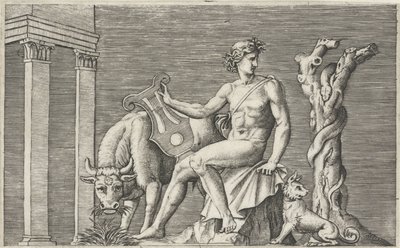 Apollo vartioi Admetuksen laumaa Mytologiset esitykset muinaisten bareljeefien jälkeen (sarjan nimi) tekijältä Marcantonio Raimondi