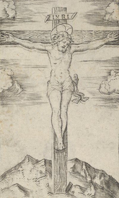 Kristus ristillä, sarjasta "Piccoli Santi" Small Saints, n. 1500-1527. tekijältä Marcantonio Raimondi