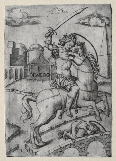 Horatius Cocles puolustamassa Sublicianin siltaa. tekijältä Marcantonio Raimondi