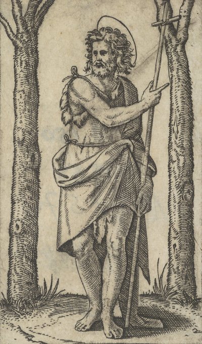 Johannes Kastaja pitelee sauvaa, sarjasta "Piccoli Santi" Small Saints,..., ca. 1500-1527. tekijältä Marcantonio Raimondi
