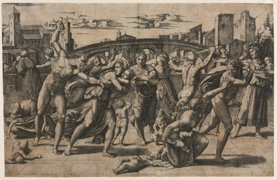 Viattomien verilöyly kuusen avulla, n. 1511-1512. tekijältä Marcantonio Raimondi