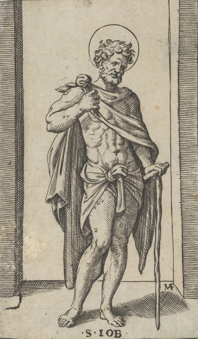 Saint Job, viitta yllään, sarjasta "Piccoli Santi" Small Saints, n. 1..., n. 1500-1527. tekijältä Marcantonio Raimondi