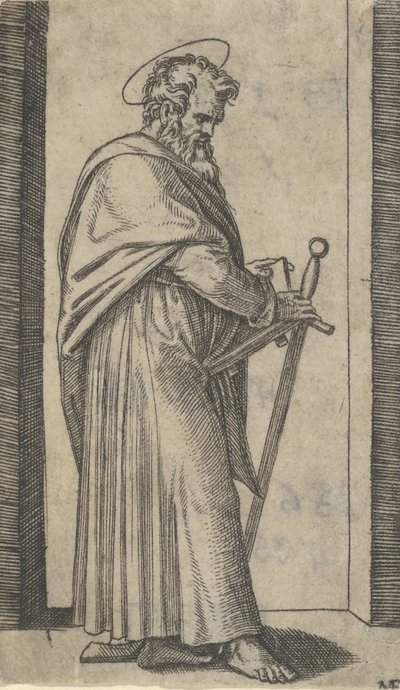 Pyhä Paavali, miekka oikeassa kädessään, sarjasta "Piccoli Santi" Small Saint..., n. 1500-1527. tekijältä Marcantonio Raimondi