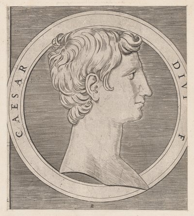 Rooman loiston peili: Octavian Augustus, Kahdestatoista keisarista, noin..., n. 1500-1534. tekijältä Marcantonio Raimondi