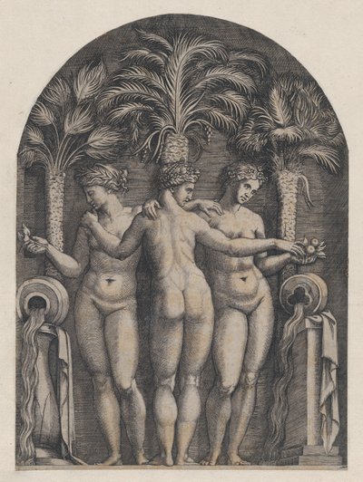 Rooman loiston peili: Kolme armoa, n. 1500-1534, n. 1500-1534. tekijältä Marcantonio Raimondi