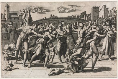 Viattomien verilöyly ilman kuusipuuta, n. 1513-1515. tekijältä Marcantonio Raimondi