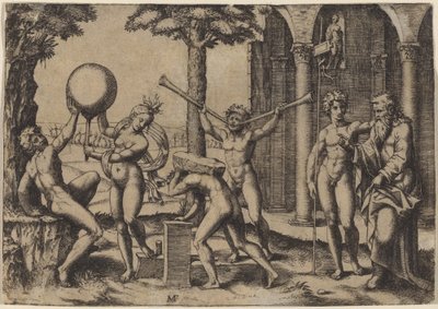 Mies kahdella trumpetilla tekijältä Marcantonio Raimondi after Baccio Bandinelli
